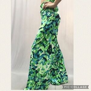 Lime Green, Navy, & White Abstract Palazzo Pants